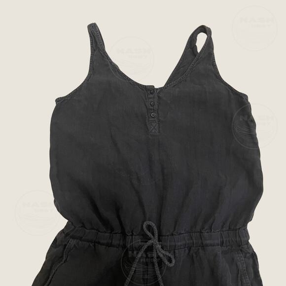 Anthropologie Cloth & Stone Black 100% Linen Jumpsuit M | Wide Leg, Button Front - Picture 2 of 6